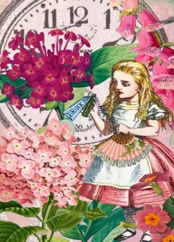 Madame Treacle Alice in Wonderland-Pink Flowers Greetings Card- Greeting Cards