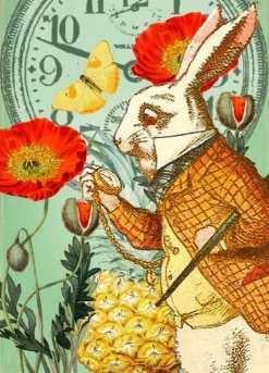 Madame Treacle Alice In Wonderland White Rabbit in the Poppy Garden Greetings Card- Greeting Cards