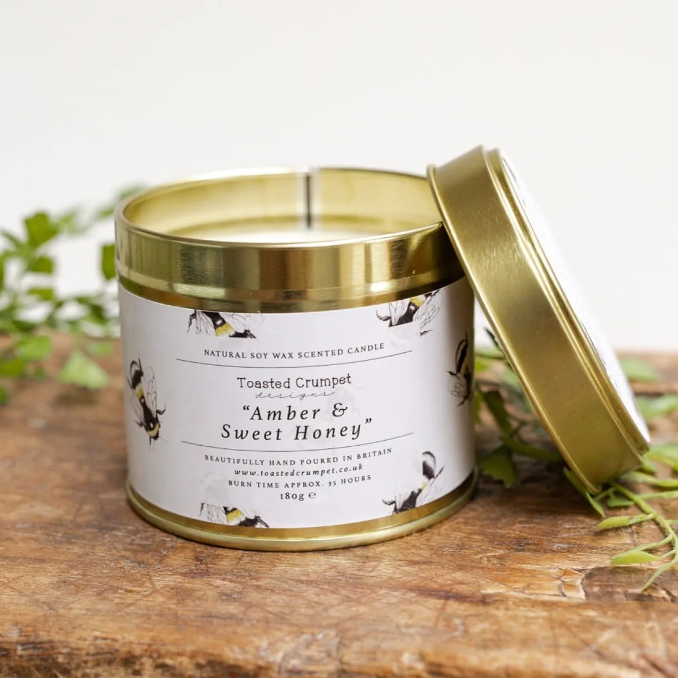 Toasted Crumpet Amber & Sweet Honey Candle in a Matt Gold Tin- Home Fragrance