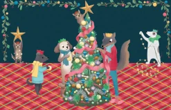 Roger La Borde Animals Dressing Tree Gold Foil Christmas Petite Card Pack- Christmas Decorations|Christmas Cards