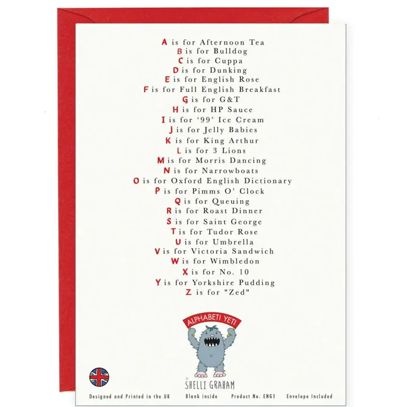 Yeti A Very English Alphabet Greeting Card- Greeting Cards