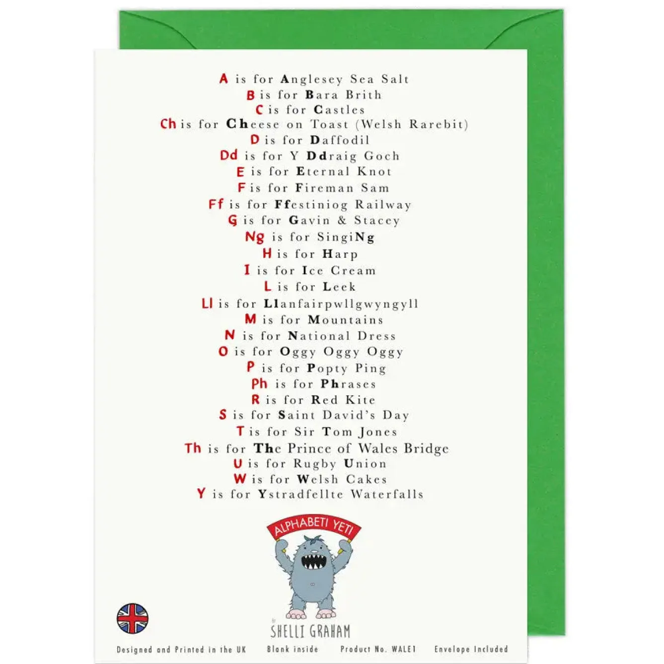 Yeti A Very Welsh Alphabet Greeting Card- Greeting Cards