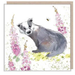 Paper Shed Design Badger with Foxgloves Greetings Card- Greeting Cards