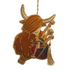 St. Nicolas Bagpiping Highland Cow Decoration- Royal|Christmas Decorations