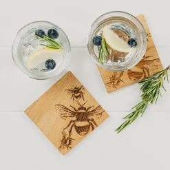 Selbrae Bee Oak Coasters - Set of 2- Tea|Coasters