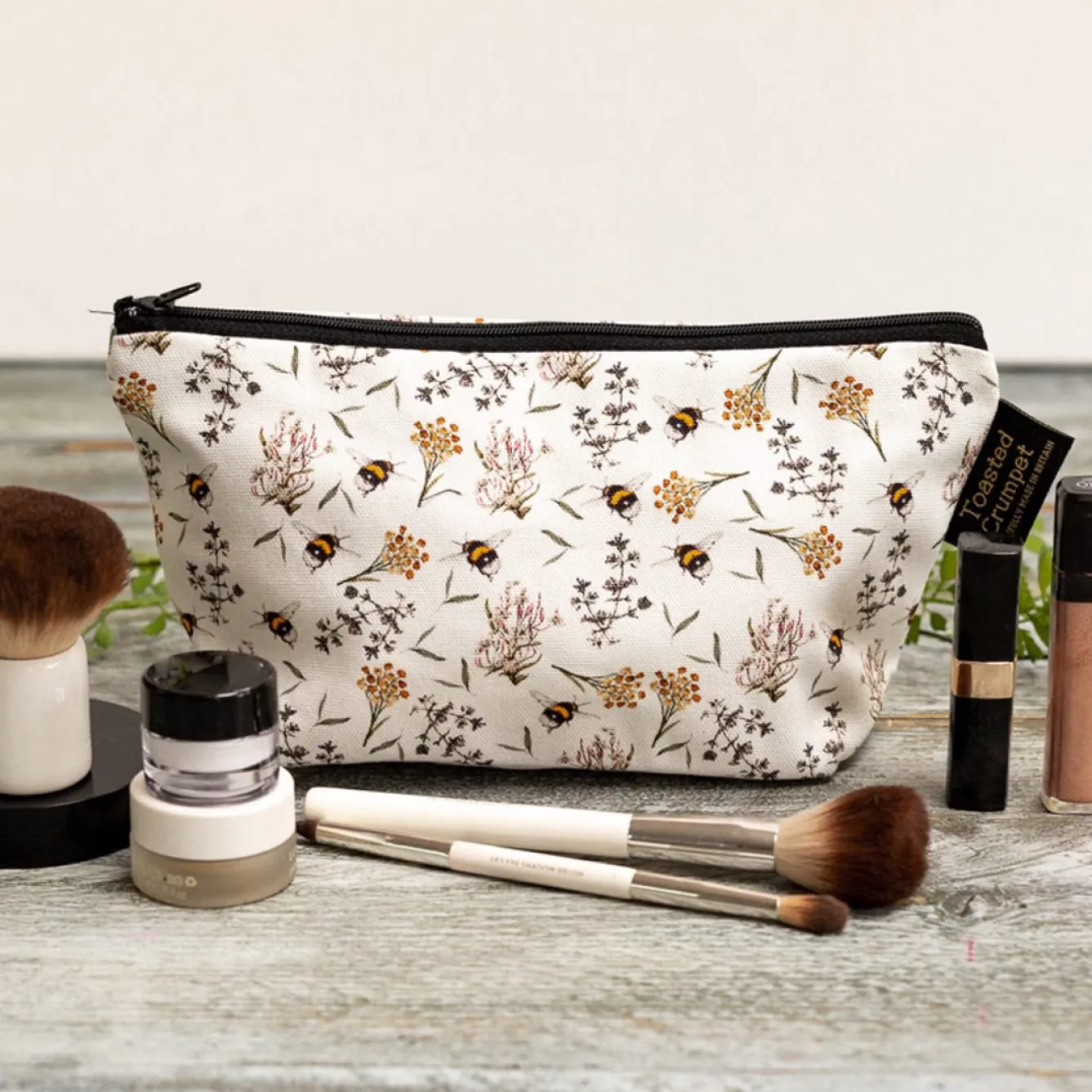 Toasted Crumpet Bees & Honeysuckle (Pure) Small Makeup Bag- Soaps & Lotions|Bags