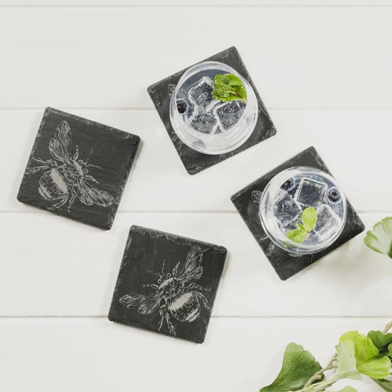 Selbrae Bee Slate Coasters- Set of 4- Tea|Coasters