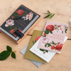 Catherine Lewis Berry Roses Range - Box of 8 Luxury Botanical Christmas Cards- Christmas Cards|Christmas