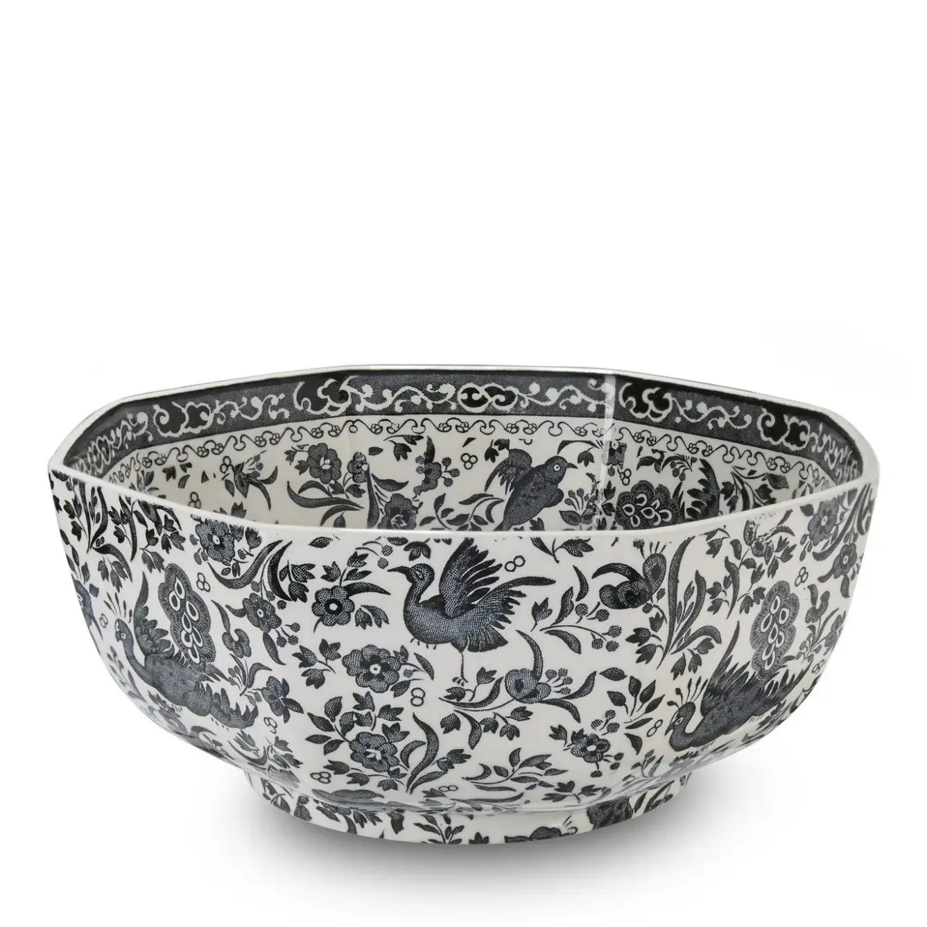 Burleigh Black Regal Peacock Octagonal Bowl- Bowls & Dishes