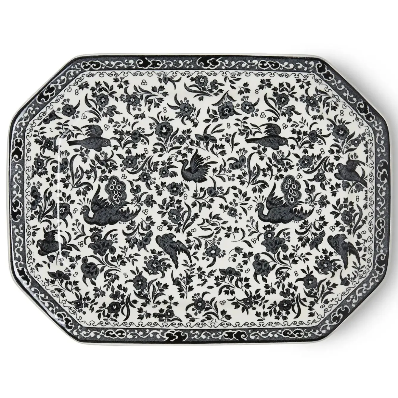 Burleigh Black Regal Peacock Rectangular Platter- Serving Plates & Boards|Plates