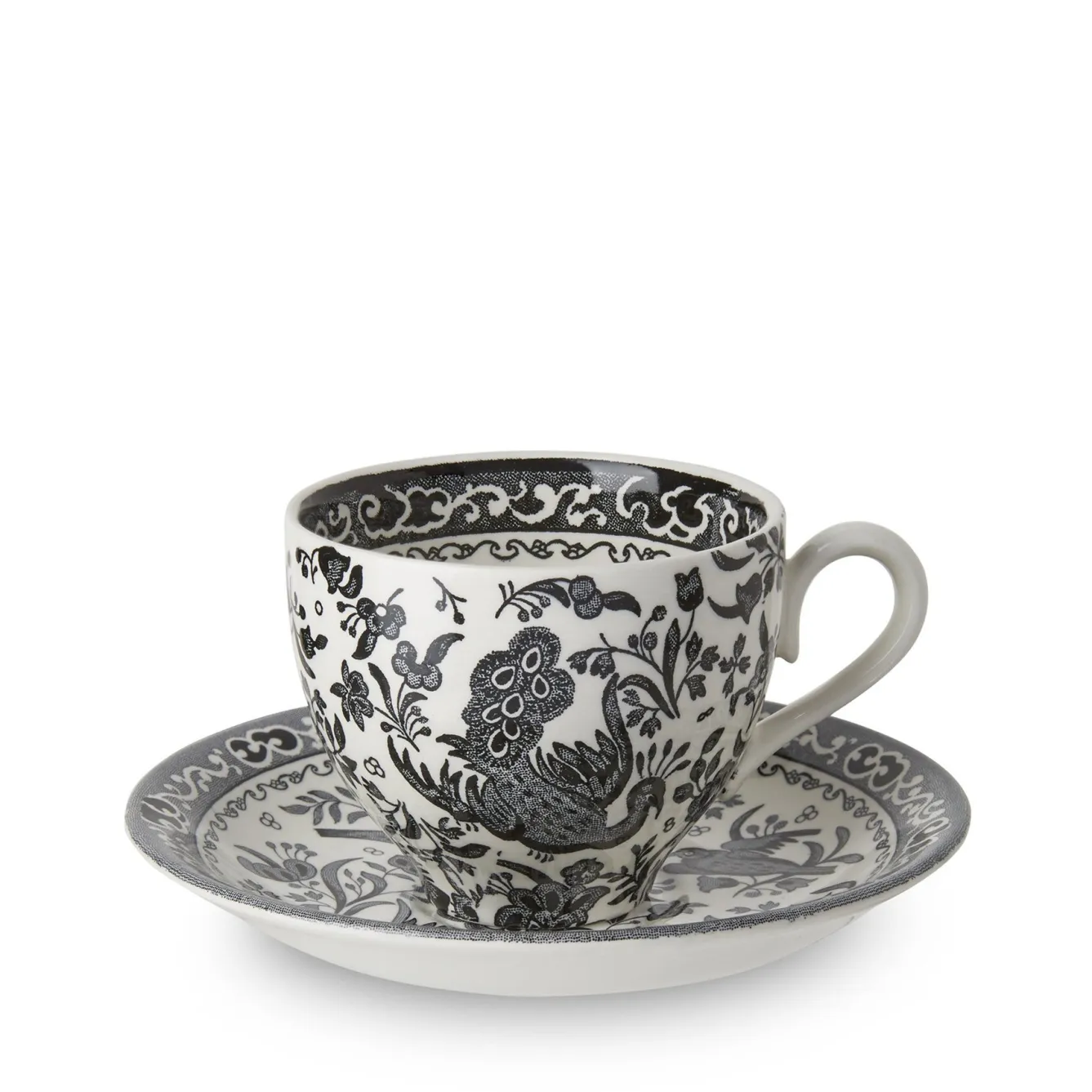 Burleigh Black Regal Peacock Teacup and Saucer- Tea|Teacups