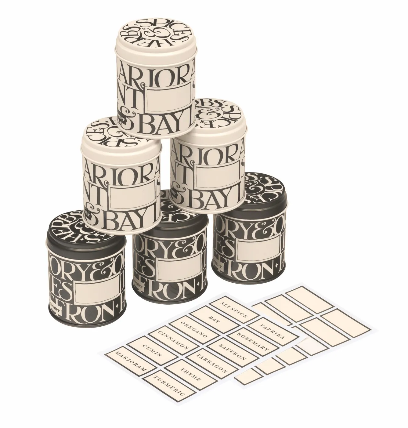 Emma Bridgewater Black Toast Set of 6 Herb/Spice Tins- Novelty|Storage