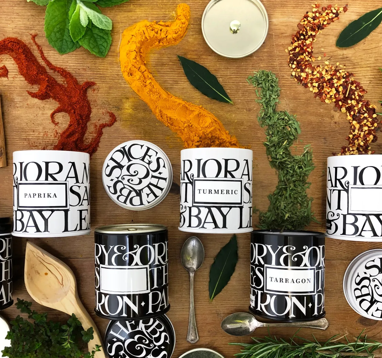 Emma Bridgewater Black Toast Set of 6 Herb/Spice Tins- Novelty|Storage