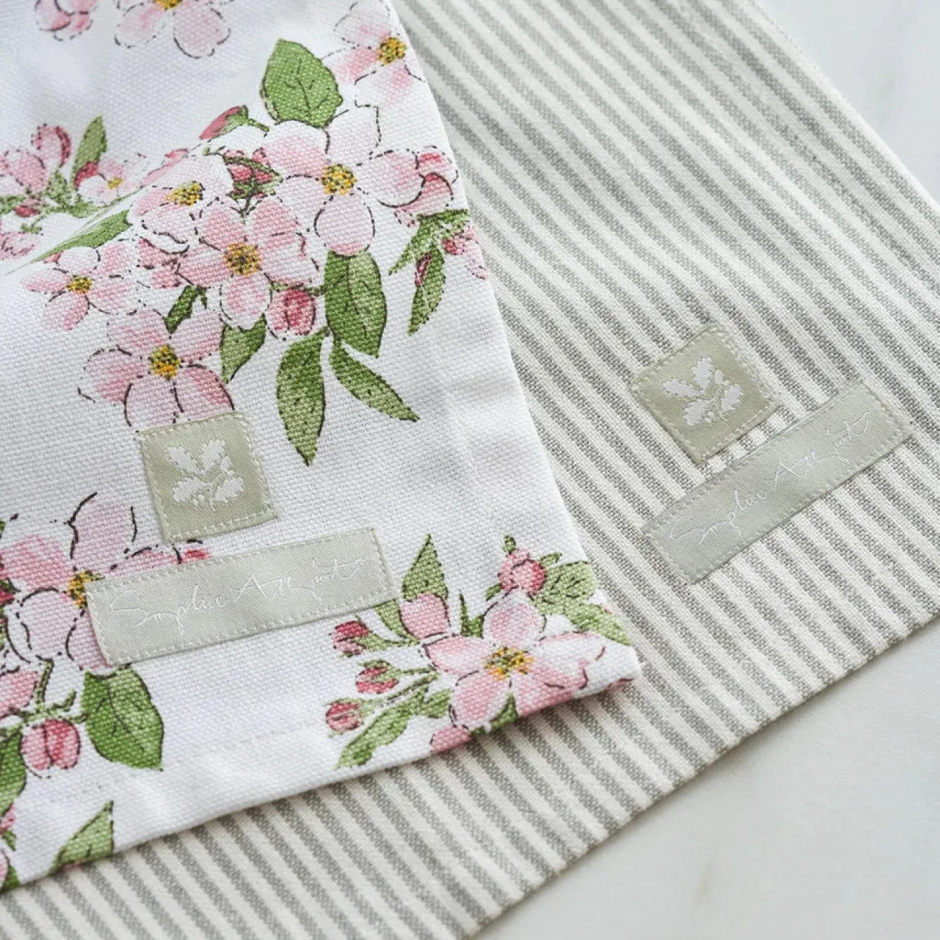 Sophie Allport Blossom and Stamford Stripe Set of 2 Tea Towels by- Tea|Tea