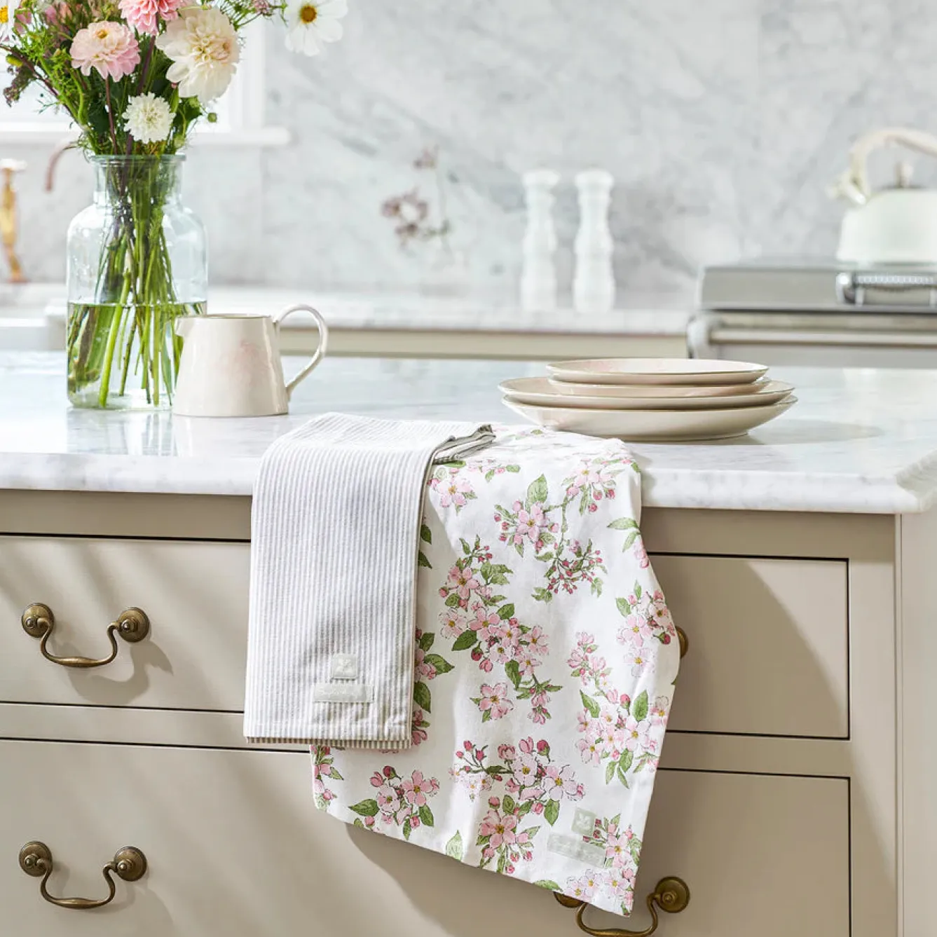 Sophie Allport Blossom and Stamford Stripe Set of 2 Tea Towels by- Tea|Tea