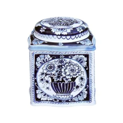 Elite Tins Blue & White Dome Lid Wavy Caddy- Tea|Tea Caddies