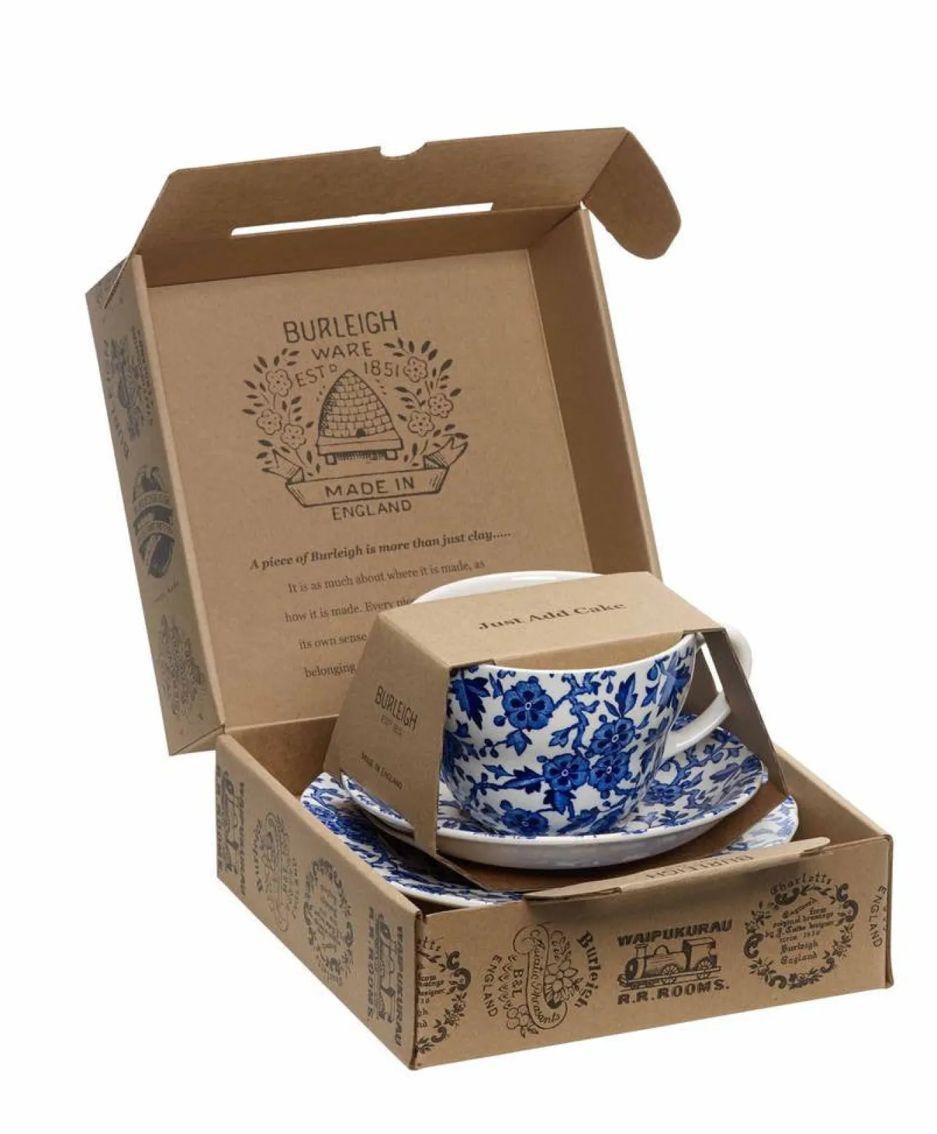 Burleigh Blue Arden Breakfast Cup and Saucer 3 PC Boxed Set- Plates