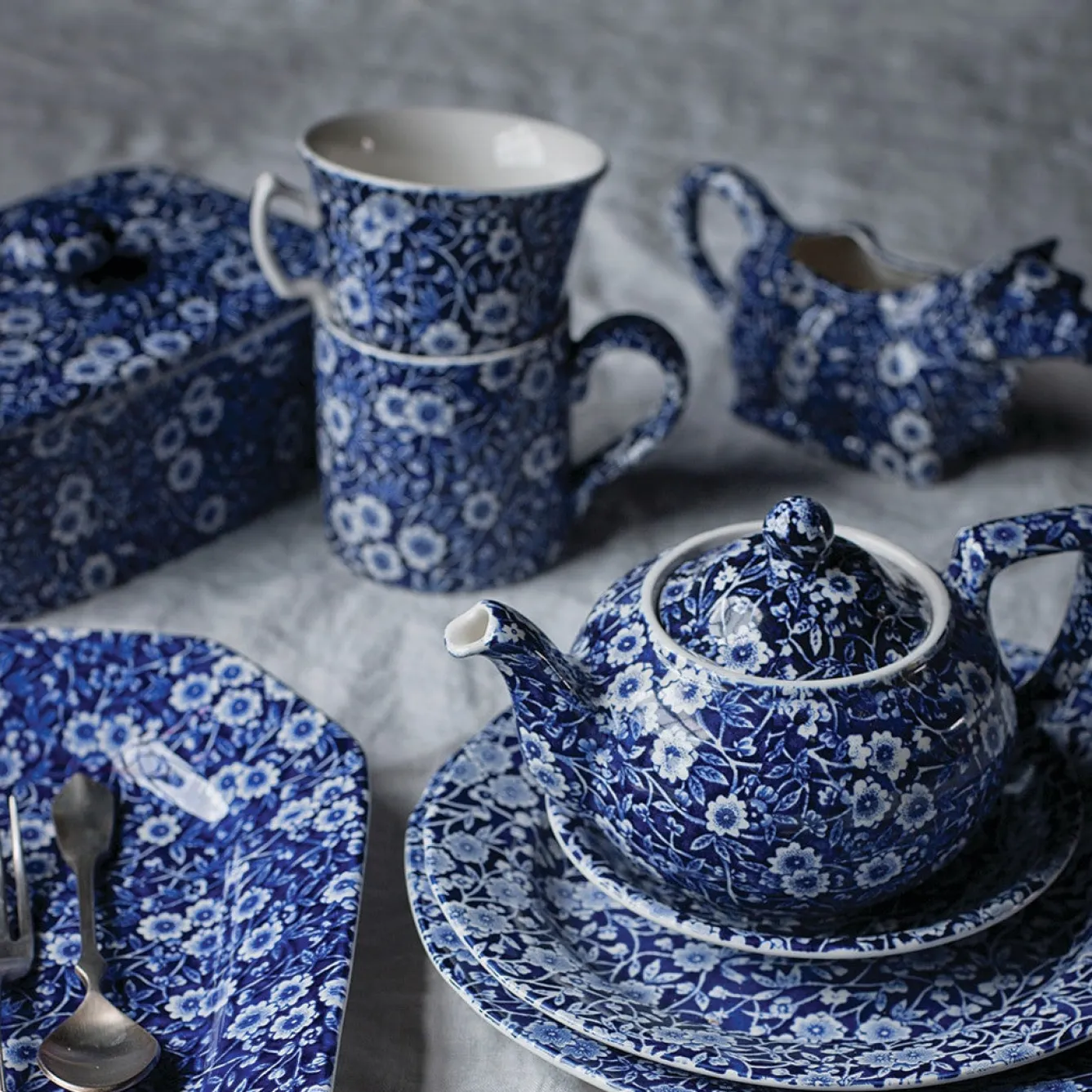 Burleigh Blue Calico Cow Creamer Boxed- Jugs