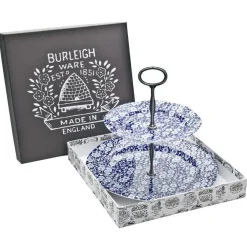 Burleigh Blue Calico 2 Tier Cake Stand- Serving Plates & Boards