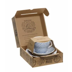 Burleigh Blue Felicity Breakfast Cup and Saucer 3 PC Boxed Set- Plates