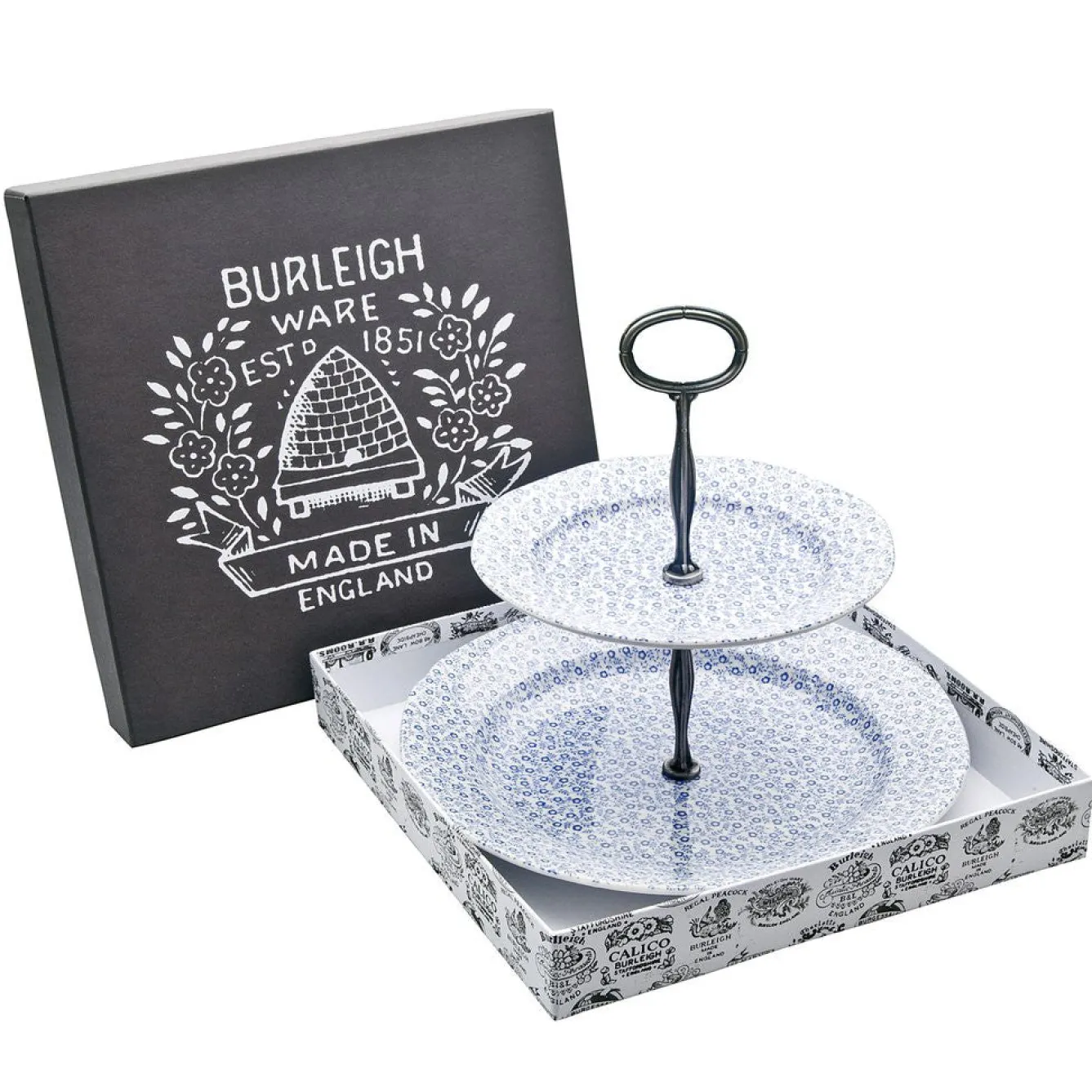 Burleigh Blue Felicity 2 Tier Cake Stand- Serving Plates & Boards