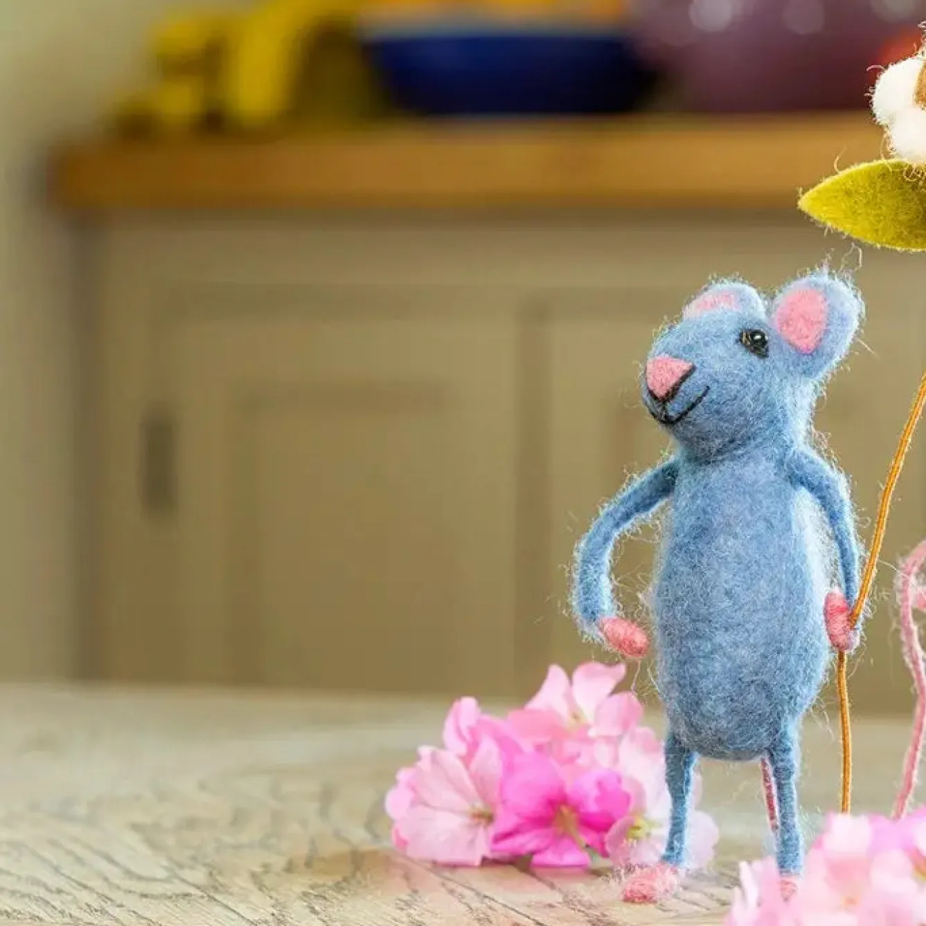 Sew Heart Felt Blue Mouse Holding A Flower- Children