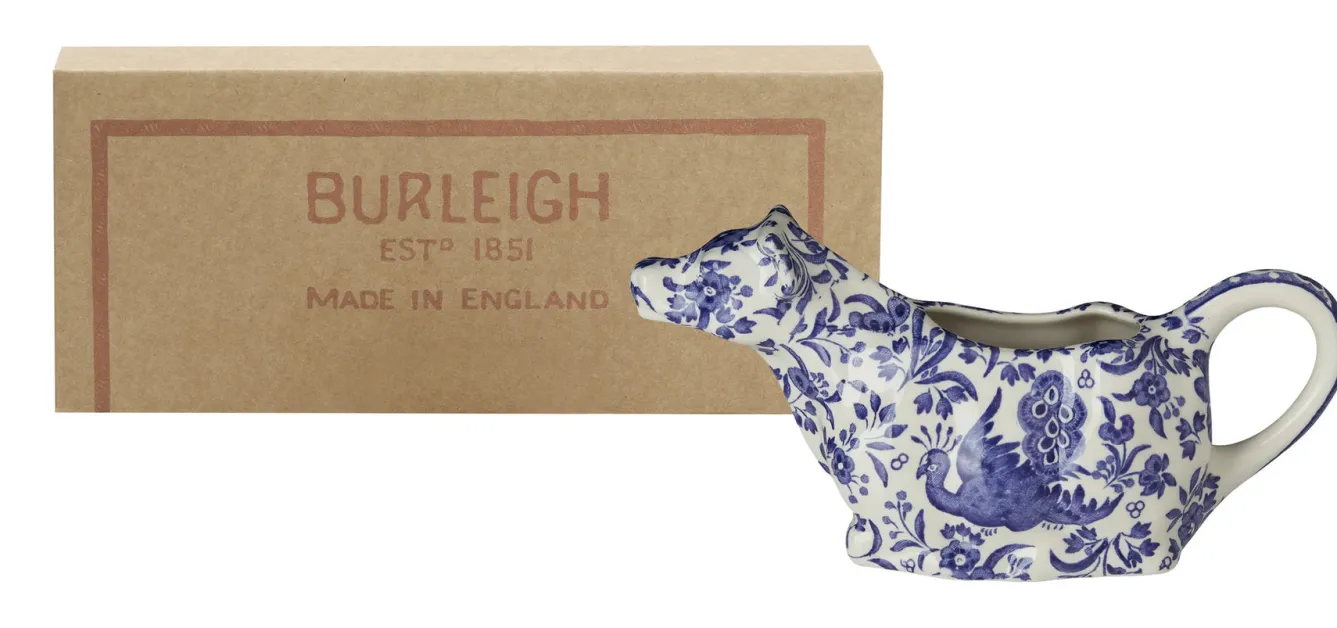 Burleigh Blue Regal Peacock Cow Creamer Boxed- Jugs