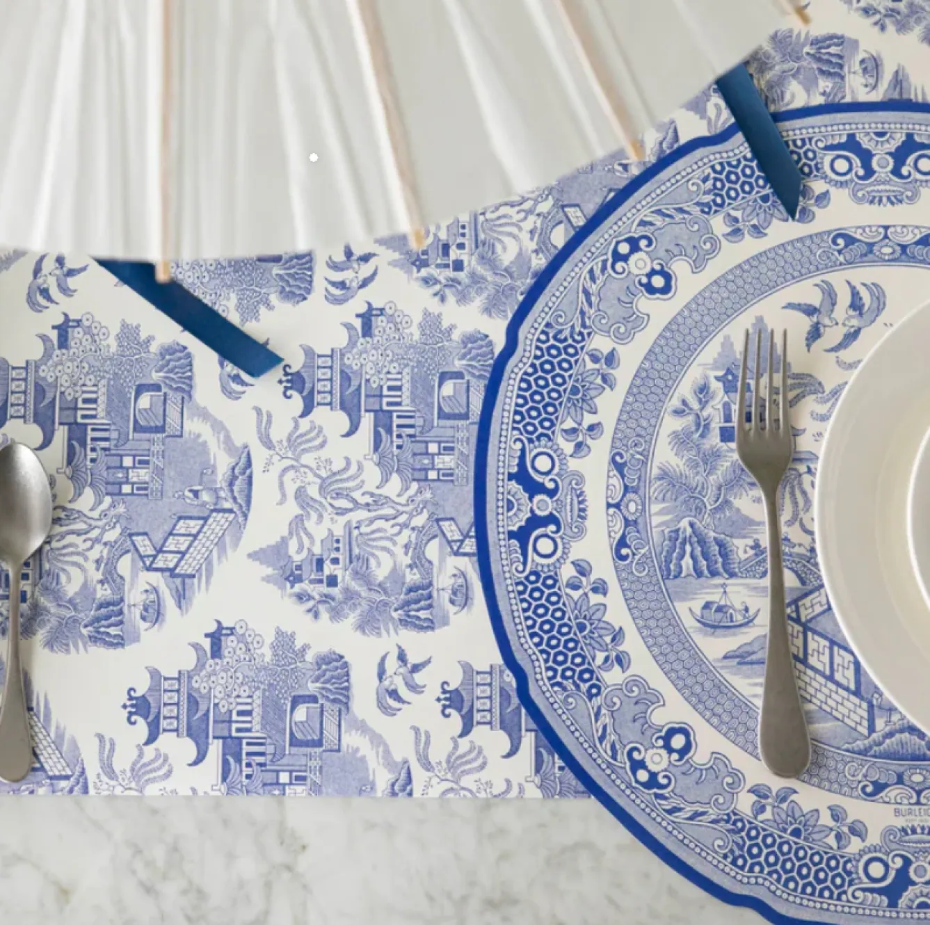 Burleigh Blue Willow Paper Table Runner- Placemats