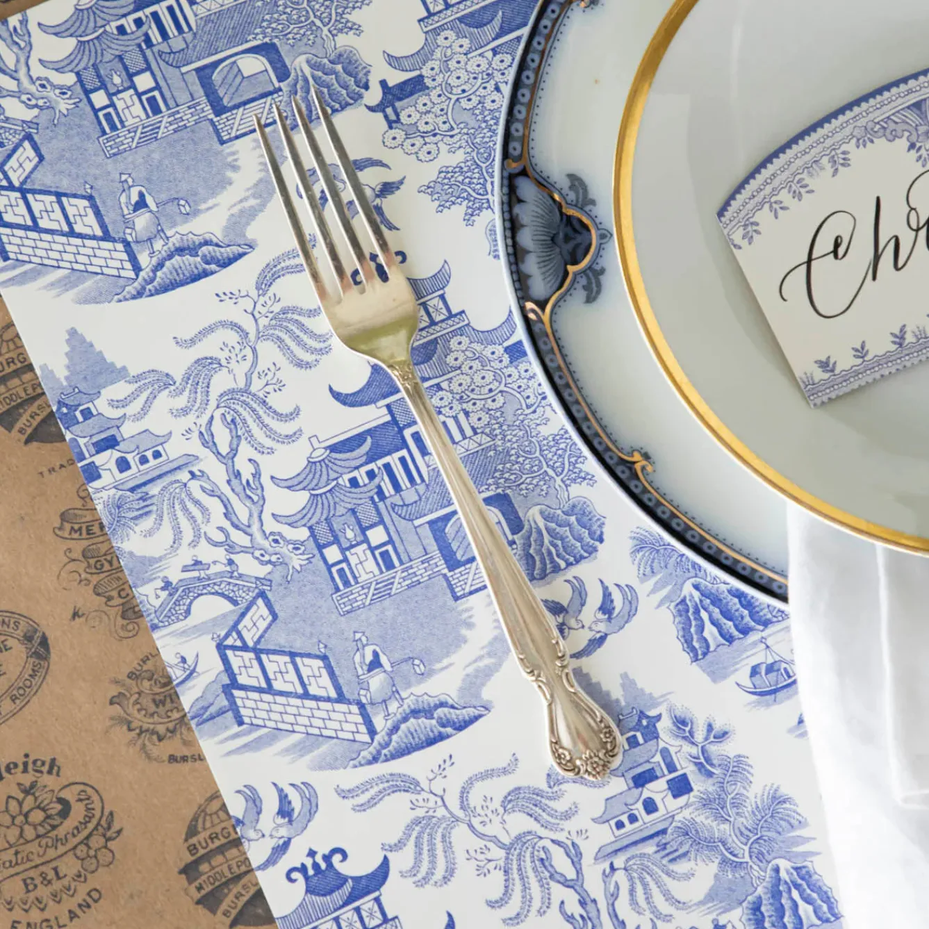 Burleigh Blue Willow Pad of 18 Paper Placemats- Placemats