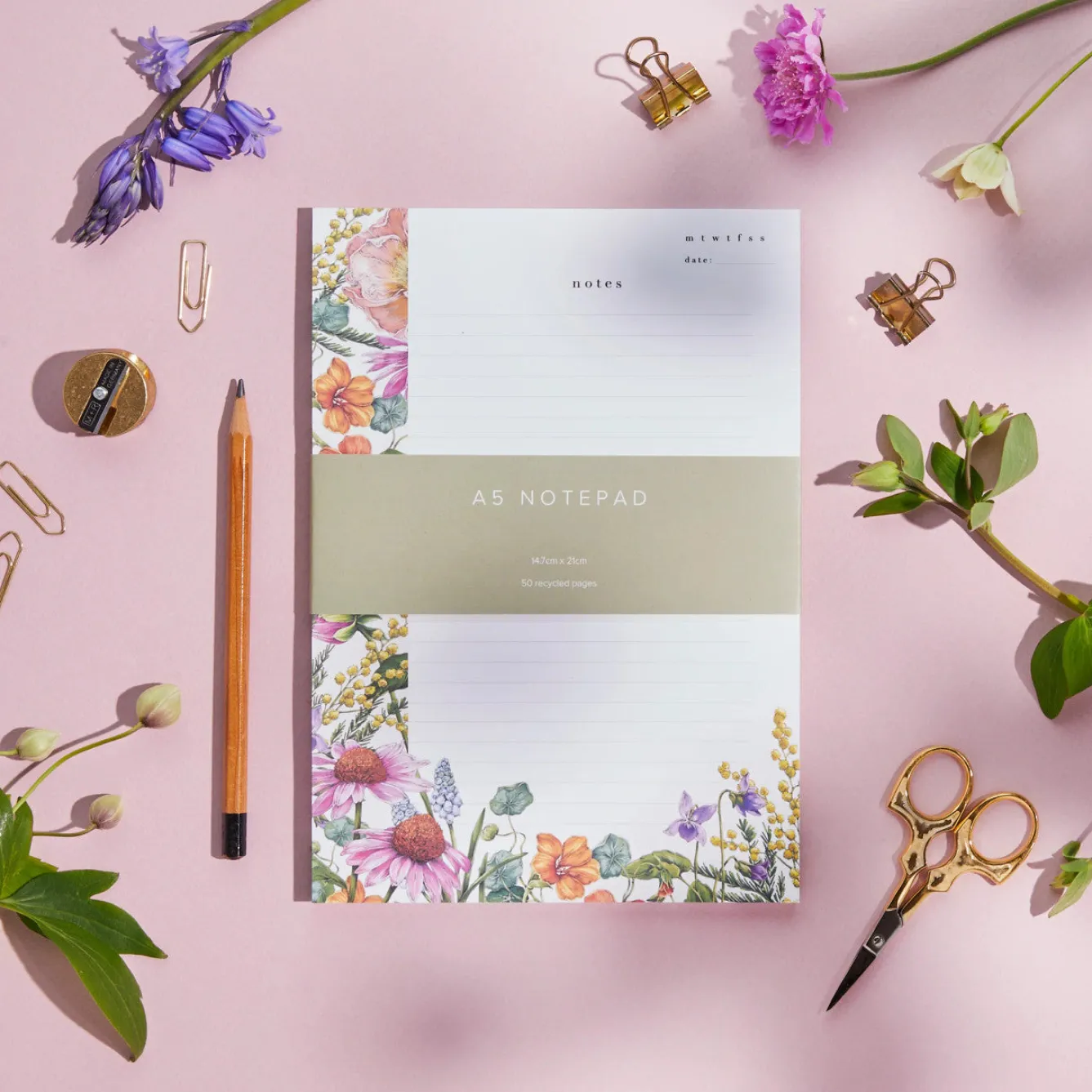 Catherine Lewis Bountiful Blooms A5 Notepad- Stationery