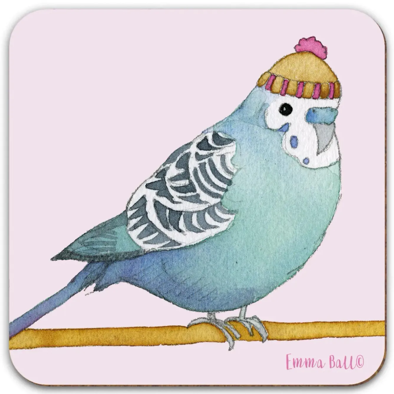 Emma Ball Budgie in a Beanie Coaster- Tea|Coasters