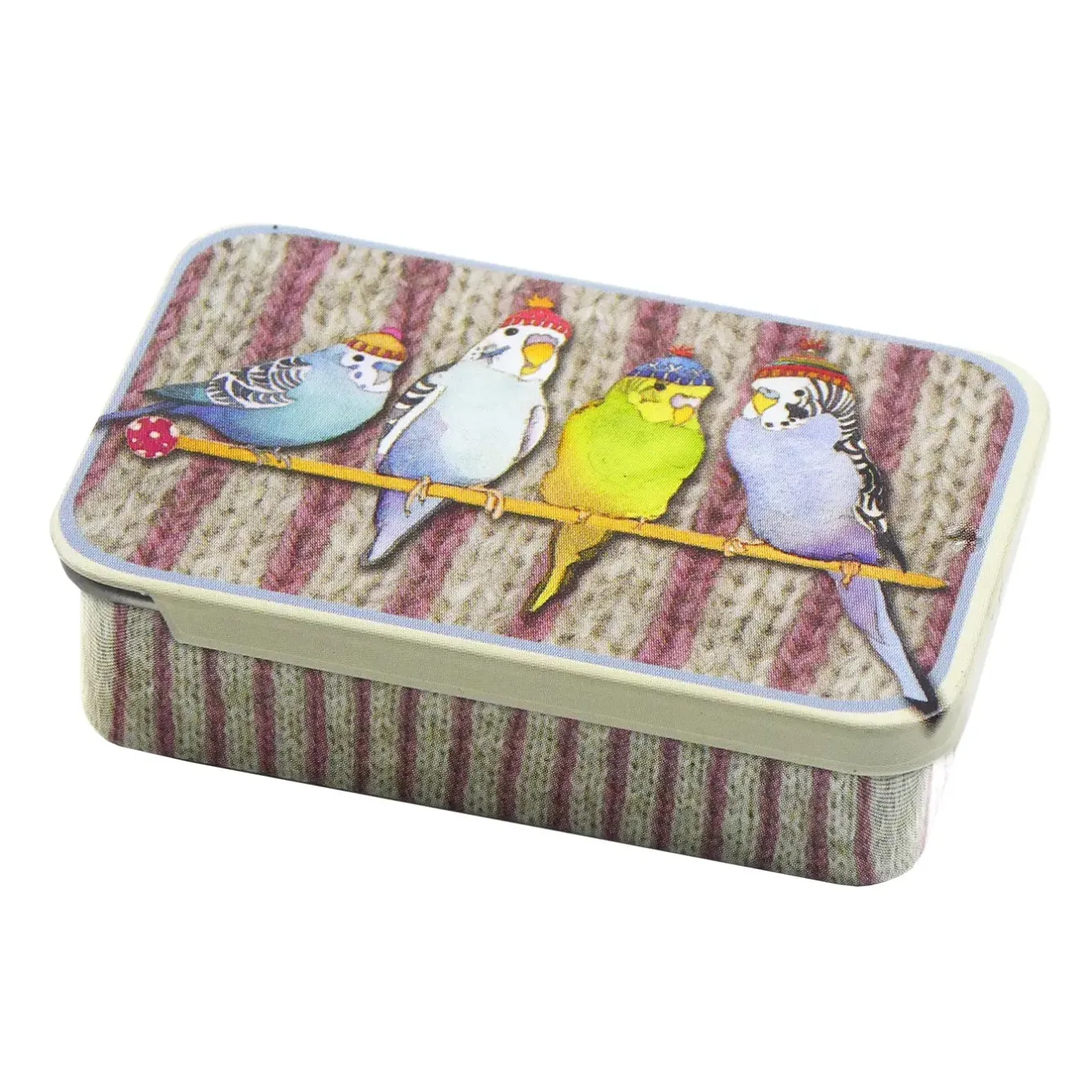 Emma Ball Budgies in Beanies Mini Slider Tin- Storage