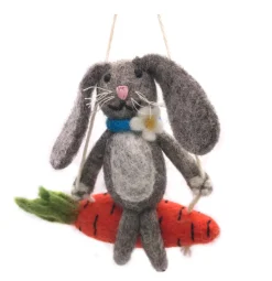 Amica Felt Bunny on a Carrot Swing  Felt Decoration- Easter|Seasonal Decor
