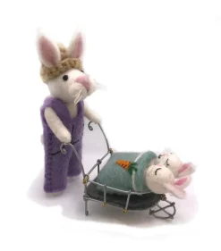 Amica Felt Bunny with Babies in Wheelbarrow Felt Decoration- Easter|Seasonal Decor