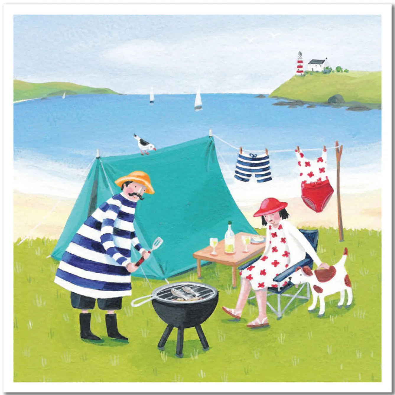 Emma Ball Camping by the Beach Greetings Card- Greeting Cards
