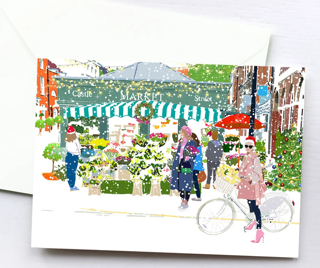 Njeri Illustrated Castle Street Flowers Christmas Card- Christmas Cards|Greeting Cards