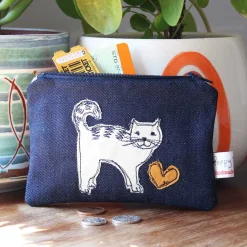 Poppy Treffry Cat Embroidered Flat Coin Purse- Storage|Bags