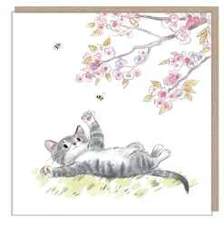 Paper Shed Design Cat Under Blossom Tree Greetings Card- Greeting Cards