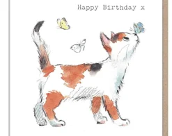 Paper Shed Design Cat with Butterflies "Happy Birthday" Greetings Card- Greeting Cards