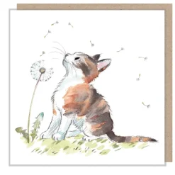 Paper Shed Design Cat with Dandelion Greetings Card- Greeting Cards