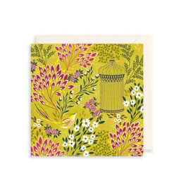 The Art File Chartreuse Florals & Bird Greeting Card- Greeting Cards