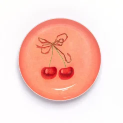 Roomytown Cherries Round Enamel Printed Tray- Trays|Stationery