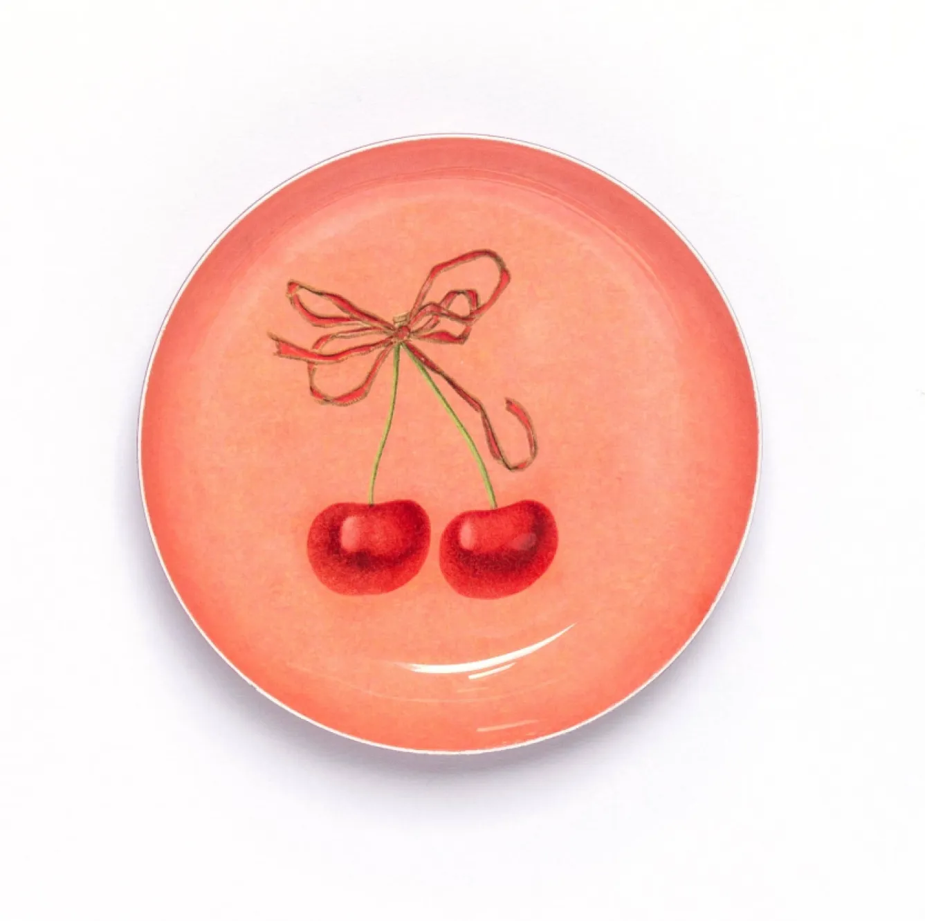 Roomytown Cherries Round Enamel Printed Tray- Trays|Stationery