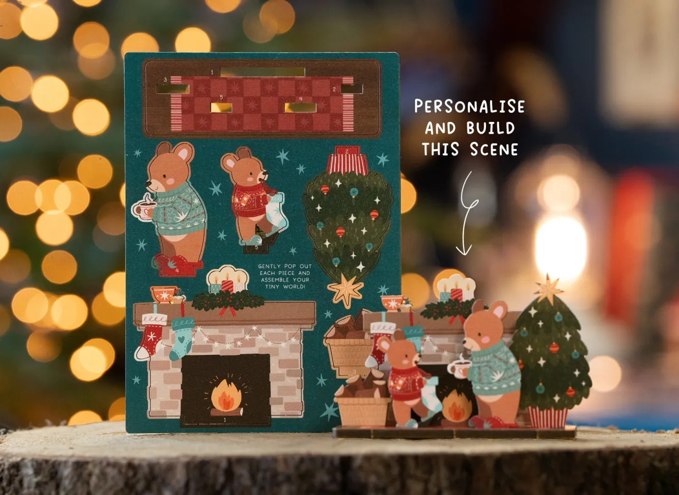Dapple & Dot Christmas Bears Fireplace Pop Out Card- Christmas Cards|Christmas