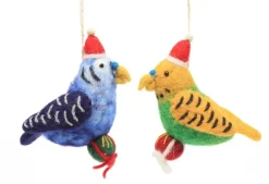 Amica Felt Christmas Budgie with a Present Felt Decoration- Christmas|Seasonal Decor