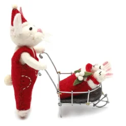 Amica Felt Christmas Bunny with Babies in Wheelbarrow Felt Decoration- Christmas Decorations|Christmas