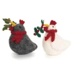 Amica Felt Christmas Chickens with Mistletoe & Holly Sprigs Felt Decoration- Christmas Decorations|Christmas
