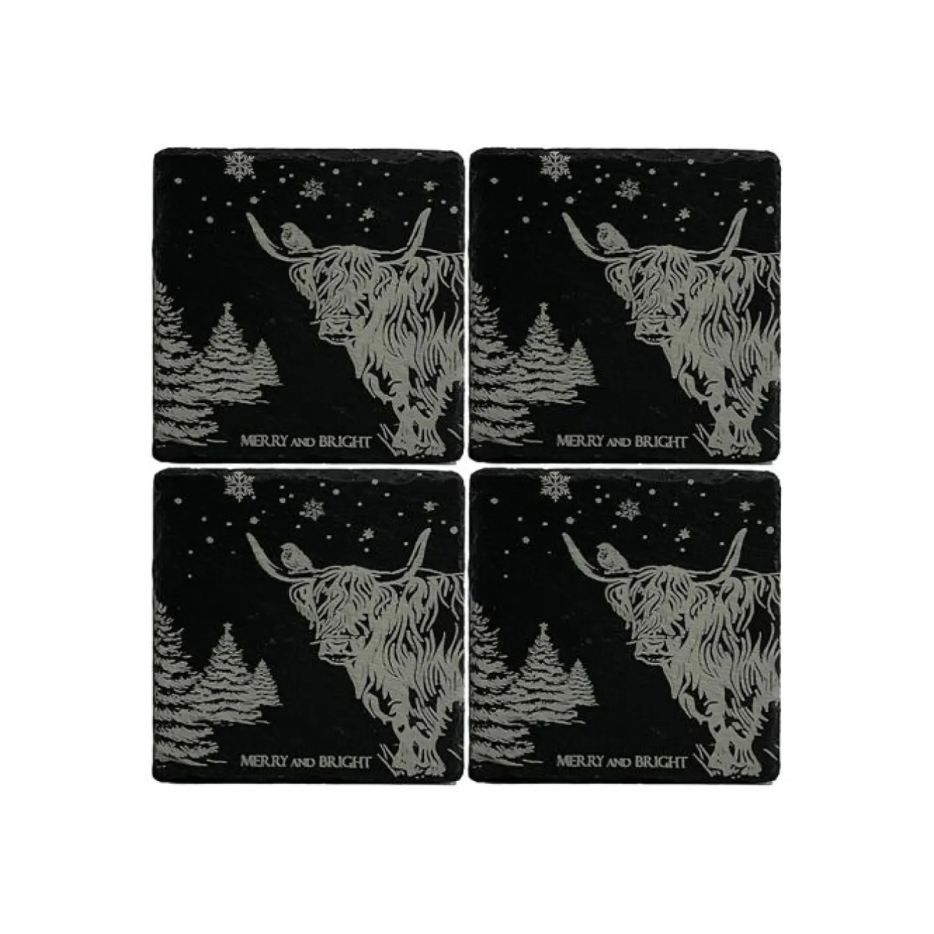 Selbrae Christmas Highland Cow Slate Coasters- Set of 4- Coasters