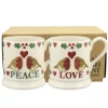 Emma Bridgewater Christmas Joy 'Peace and Love' Robins Set of 2 Half Pint Mugs 2023- Jugs|Christmas