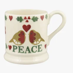 Emma Bridgewater Christmas Joy 'Peace and Love' Robins Set of 2 Half Pint Mugs 2023- Jugs|Christmas